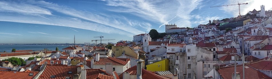 roof panorama of old town at sea, portugal, lisbon