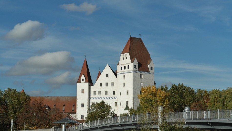 new castle, Gothic secular building at autumn, germany, ingolstadt