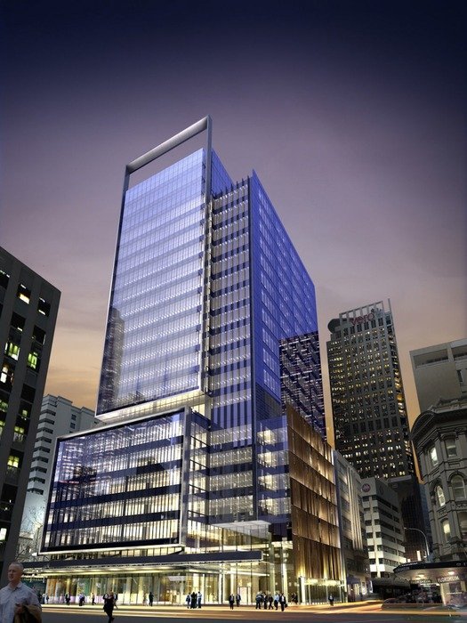 illuminated skyscrapers at dusk, new zealand, aukland