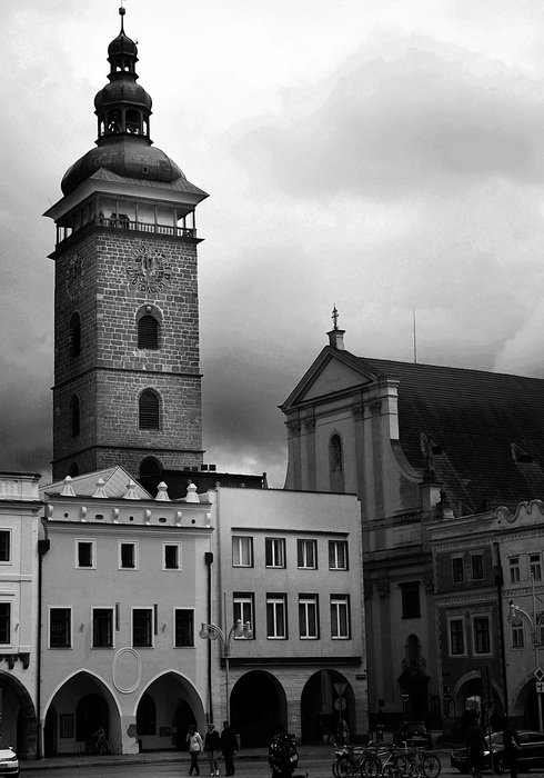 church with brick bell tower, czech, bohemia