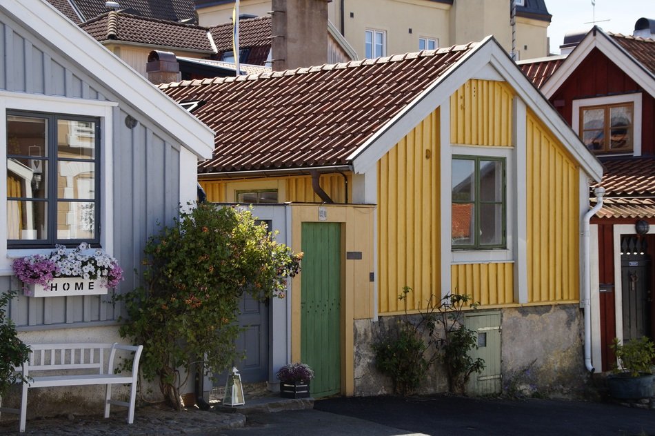 colorful boathouses in Kalmar