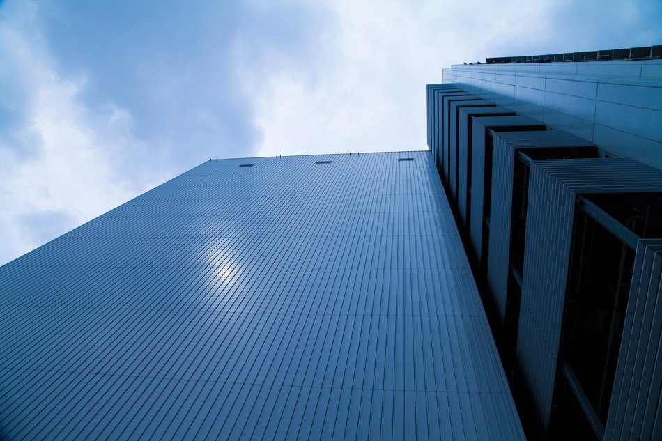 glass wall of a high rise