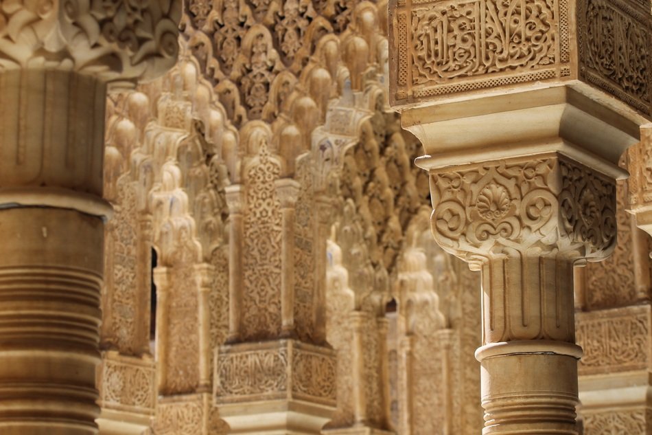 architectural detail of alhambra palace, spain, granada