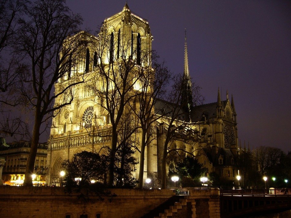 Notre-Dame, medieval catholic Cathedral at night, france, paris