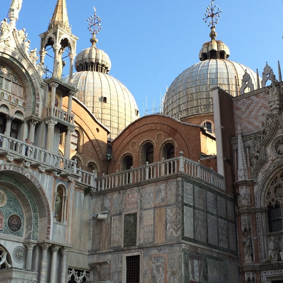 domes of Roman Catholic Basilica San Marco at sky, italy, venice europe travel water