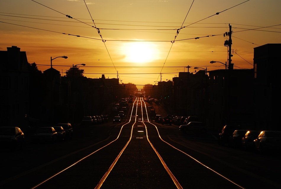 Pavement road at the sunset