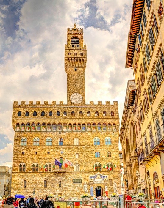 people on square at Palazzo Vecchio, italy, florence