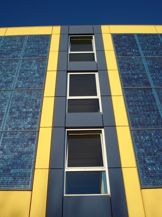 solar panels on facade, switzerland, lausanne