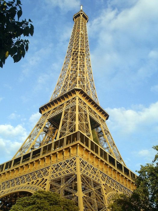 low angle view of eiffel tower at summer day, france, paris