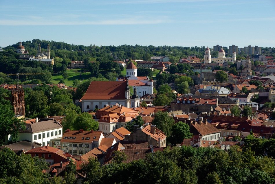 roof view of old city with churches, lithuania, vilnius