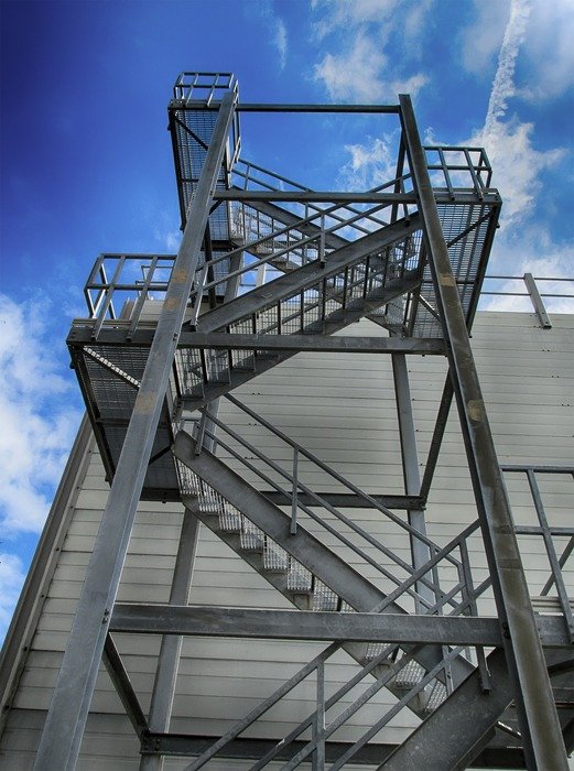 Exterior metal stair of building