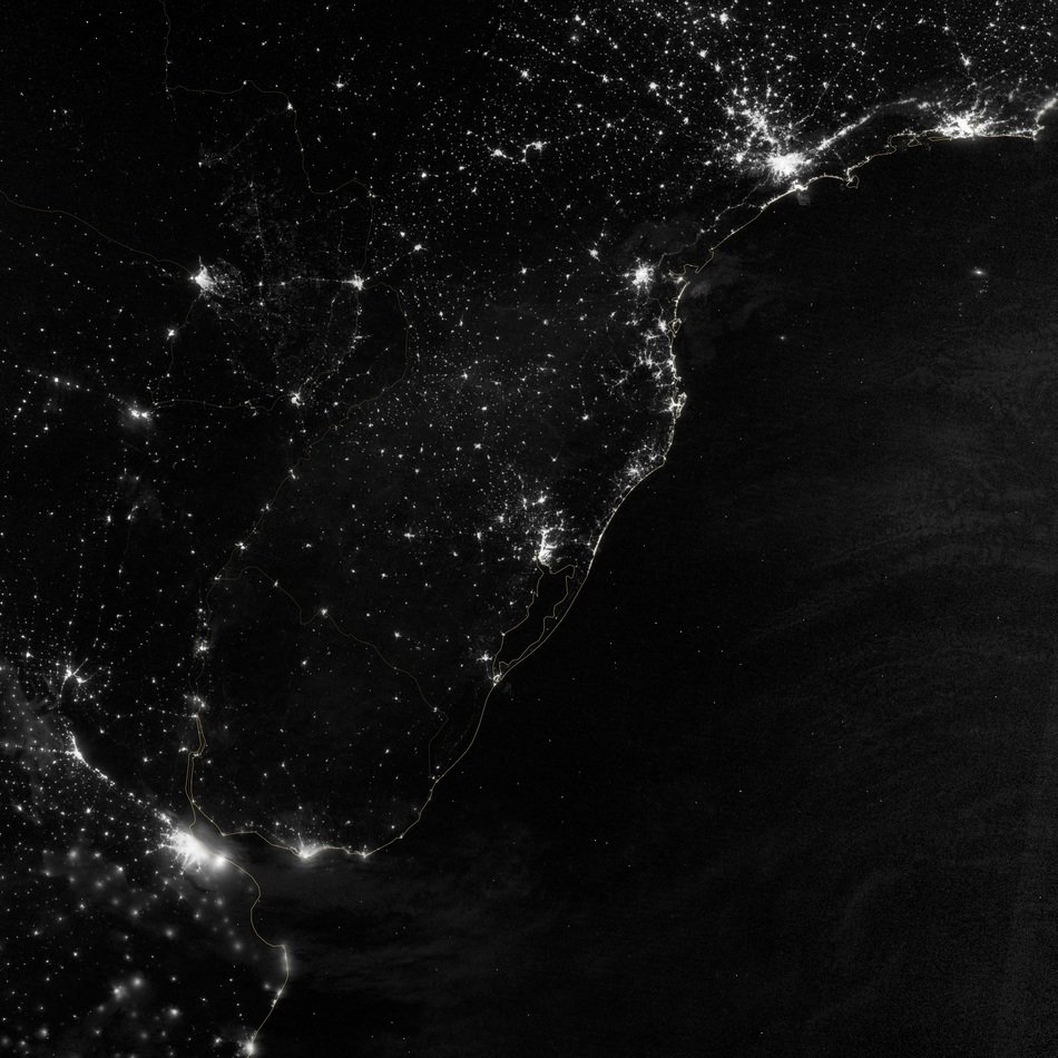 satellite view of south america atlantic coast at night