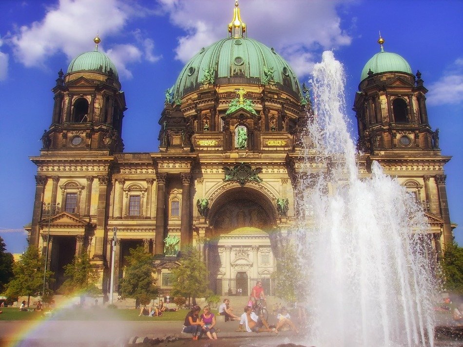 fountain in the background of the cathedral in Berlin, Germany