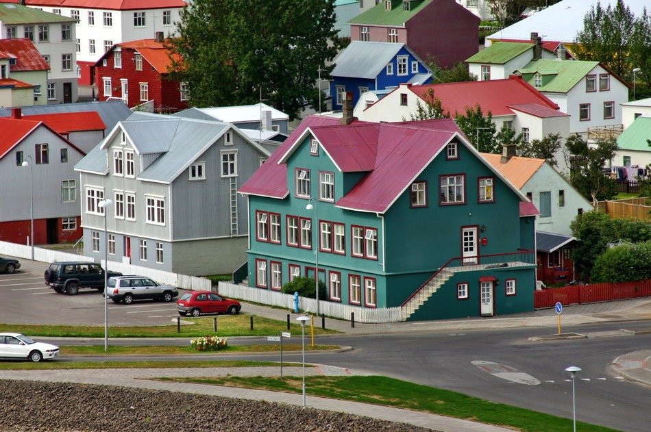 colorful apartments at road, iceland, reykjavik