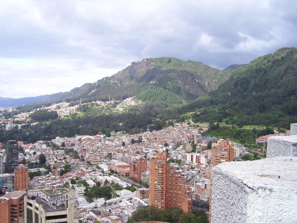 scenic sityscape with green mountains, colombia, bogota