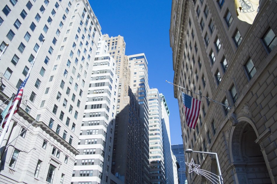 financial buildings wall street in new york