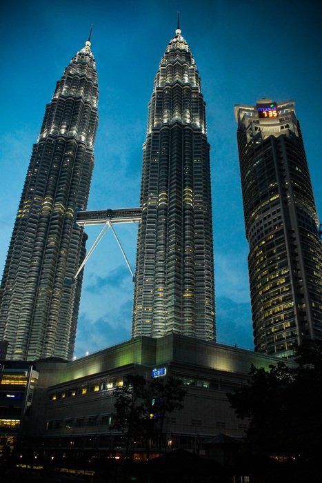 bottom view of Kuala Lumpur City Center at night