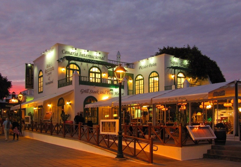 lanzarote hotel building at evening