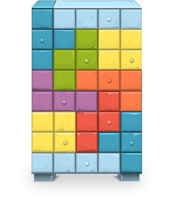 colorful storage compartments in cupboard, illustration
