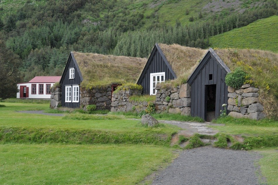 huts with grass roofs, Iceland