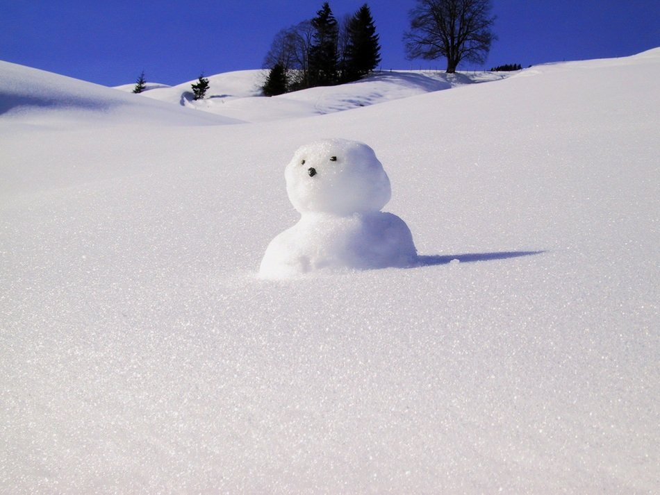 snowman on hill side at sunny day