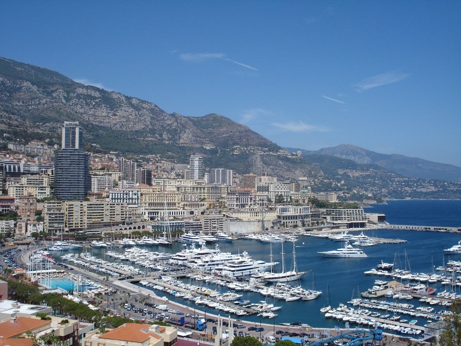 cityscape with ships at harbor, monaco, monte carlo