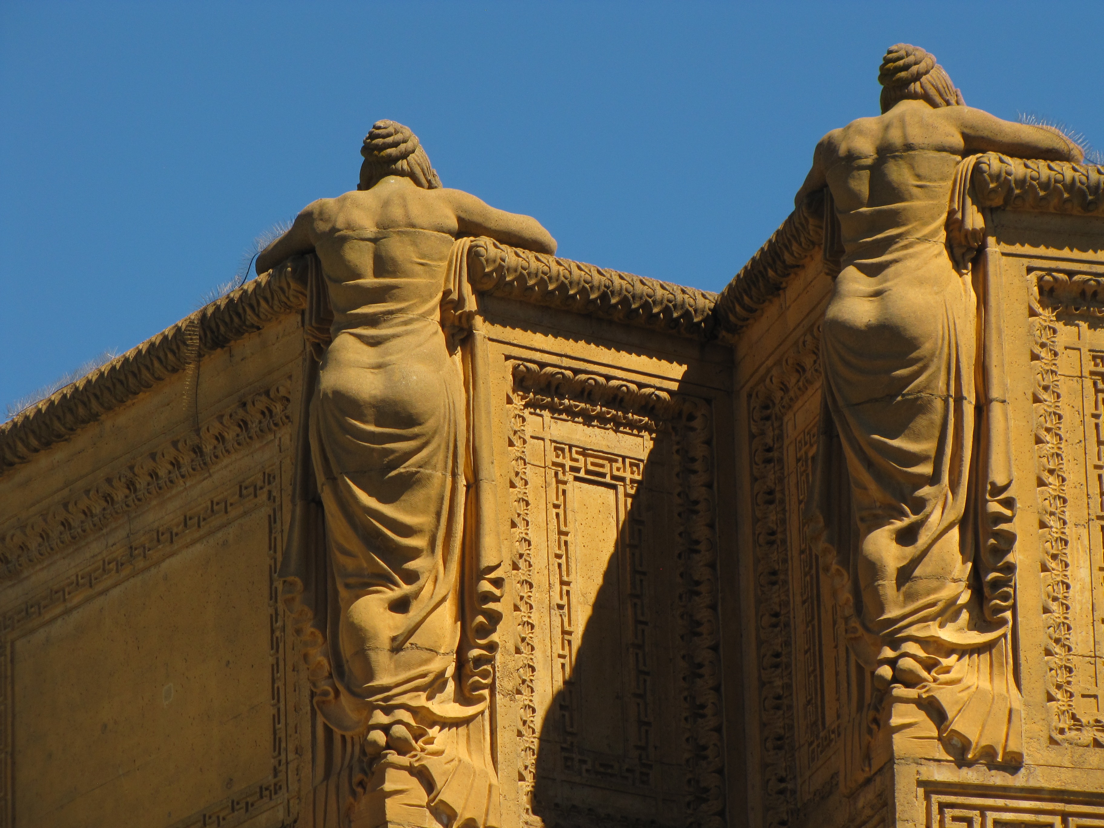 Weeping women, statues on facade of Palace of Fine Arts ...