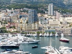 ships and yachts in bay at beautiful city, france, monaco