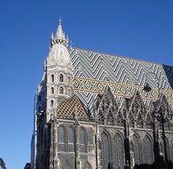 beautiful mosaic roof of St. Stephen's Cathedral at sky, austria, vienna