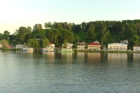 old town at volga river, summer landscape, russia, plyos