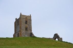 St Michael's Churc ruins on the top of Burrow Mump, uk, england