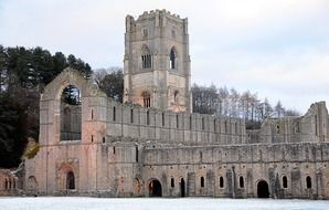 fountains abbey ruin at winter, uk, england, yorkshire