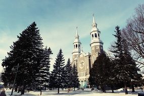 quebec church winter trees