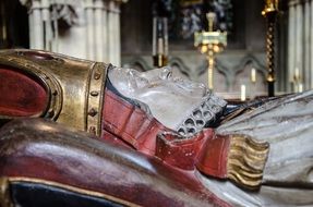 carved bishop’s tomb in cathedral, uk, england,lichfield