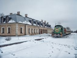 passengers train at station at winter, poland, podlaski