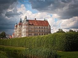 Renaissance style GÃ¼strow Palace in park, germany, Mecklenburg-West Pomerania