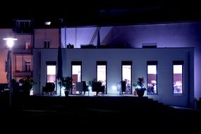 modern restaurant facade at night
