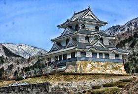 fujihashi castle tower at winter, japan, Ibigawa