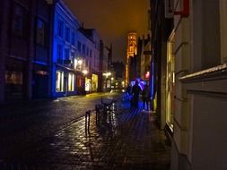 colorful night illumination in old town, belgium, bruges