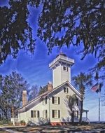 american flag at haig point lighthouse, usa, south carolina