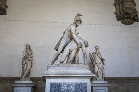 Menelaus supporting the body of Patroclus, marble statue in the Loggia dei Lanzi, Italy, Florence