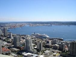 city skyline from space needle, usa, washington, seattle