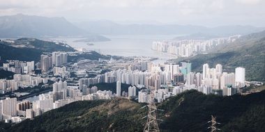 beautiful modern city on coast at mountains, china, Hong Kong, Sha Tin