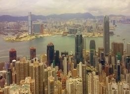 skyscrapers in city on two sides of the harbour, china, hong kong