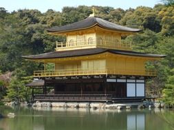 Kinkakuji, Golden Pavilion, Zen temple on water at forest, japan, kyoto