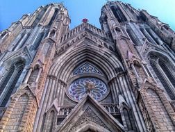 Neo Gothic facade of St. Philomena Church at sky, India, Mysore