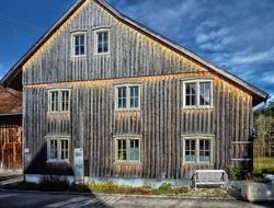 weathered wooden building, germany