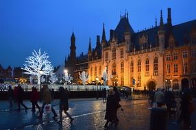 christmas decorations in night city, belgium, bruges