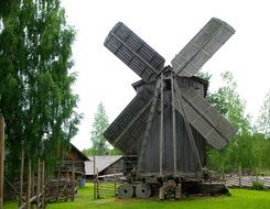 old windmill made of the wood in Finland