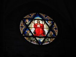 christ and angels, stained glass window, switzerland, basel cathedral